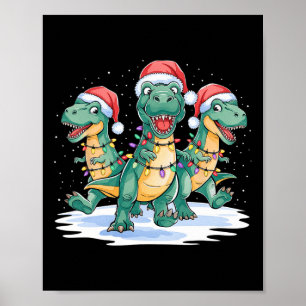 Grappige Kerstman Rendier Schattigee Dinosaurus Ke Poster