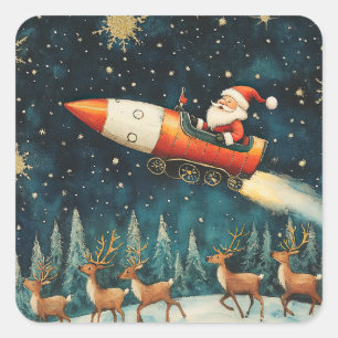 Grappige Kerstman Retro kerstavond Vierkante Sticker