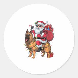 Grappige Kerstman Rijden Duitse Herder Hond Kerstm Ronde Sticker