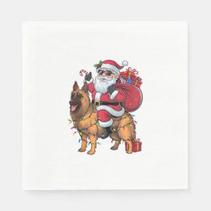 Grappige Kerstman Rijden Duitse Herder Hond Kerstm Servet