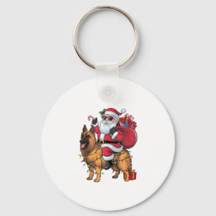 Grappige Kerstman Rijden Duitse Herder Hond Kerstm Sleutelhanger