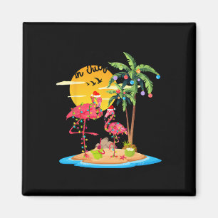 Grappige Kerstman Roze Flamingo Palmboom Kerstmis Magneet