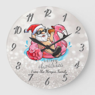 Grappige kerstman,Roze flamingo's Kerstmis Grote Klok