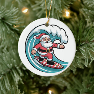Grappige Kerstman Santa Surfplank Surfen Keramisch Ornament