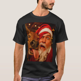 Grappige Kerstman Selfie Rendier Mannen Vrouwen Ki T-shirt