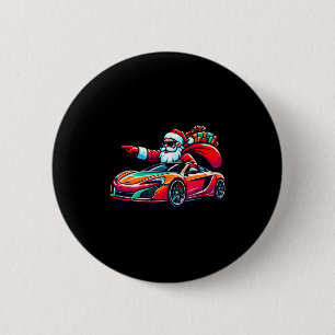 Grappige Kerstman Sinterklaas rijdt Srt Auto Xmas  Ronde Button 5,7 Cm