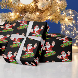 Grappige Kerstman Skateboarden Patroon Kerstmis Cadeaupapier