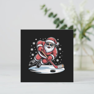 Grappige Kerstman speelt ijshockey Kerstmis Feestdagenkaart
