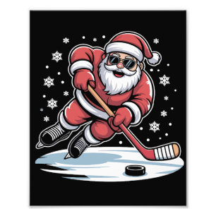 Grappige Kerstman speelt ijshockey Kerstmis Foto Afdruk