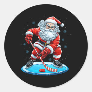 Grappige Kerstman speelt ijshockey Kerstsport Ronde Sticker