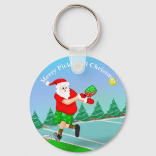 Grappige Kerstman Speelt Pickleball Kerst Volley X Sleutelhanger