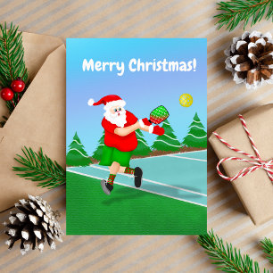 Grappige Kerstman speelt Pickleball Prettig Kerstf Feestdagen Kaart