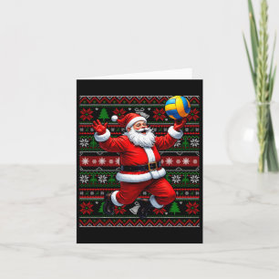 Grappige Kerstman speelt volleybal lelijke kerst z Kaart