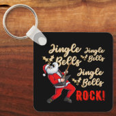 Grappige Kerstman Spelen Gitaar Kerstmis Sleutelhanger (Voorkant)