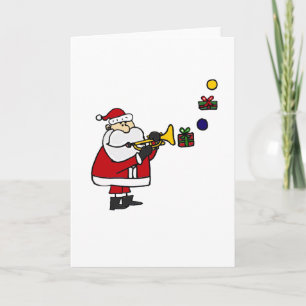 Grappige Kerstman Spelen Trompet Feestdagen Kaart