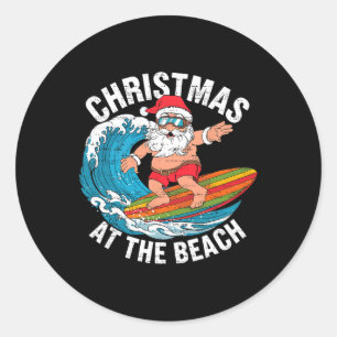 Grappige Kerstman Surft Kerstmis In Juli Kerstmis Ronde Sticker