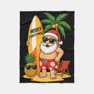 Grappige Kerstman Surft Zomerstrand Kerstmis In Ju Fleece Deken