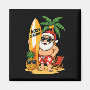 Grappige Kerstman Surft Zomerstrand Kerstmis In Ju Magneet