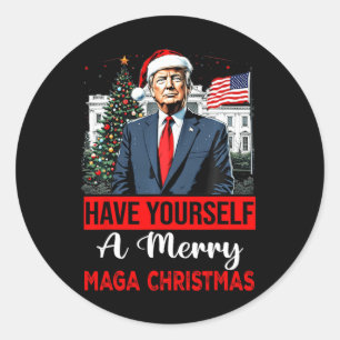 Grappige Kerstman Trump heb jezelf een vrolijke Ma Ronde Sticker