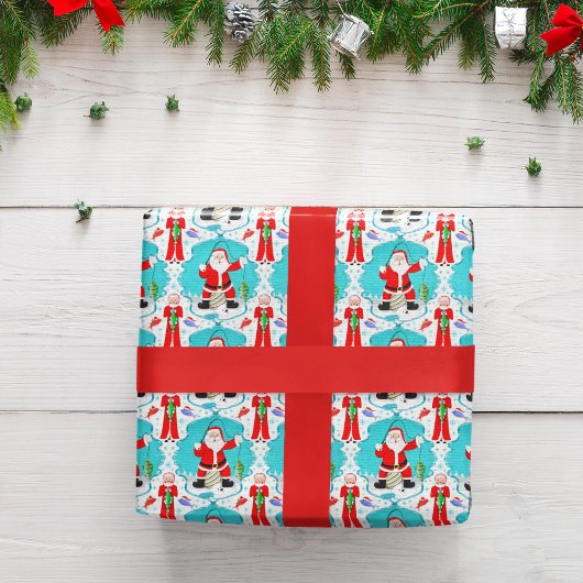 Grappige Kerstman verrast bij Mrs Claus Fish Cadeaupapier