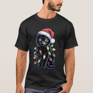 Grappige Kerstman Zwarte Kat Kerstverlichting Vrou T-shirt