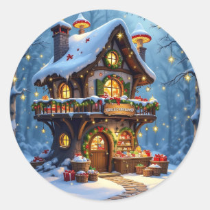 Grappige Kerstman's Workshop Kerstmis Ronde Sticker