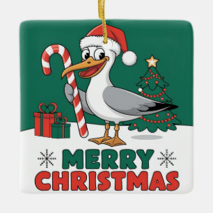Grappige Kerstmeeuw Chip - Kerstmeeuw Keramisch Ornament