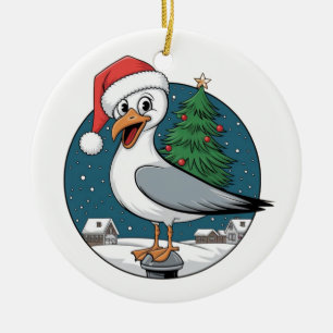 Grappige Kerstmeeuw Chip - Kerstmeeuw Keramisch Ornament