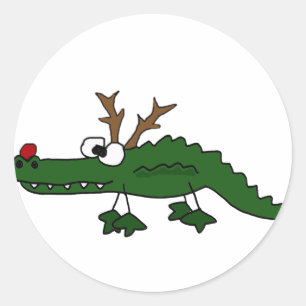 Grappige Kerstmis Alligator als Rendier Ronde Sticker