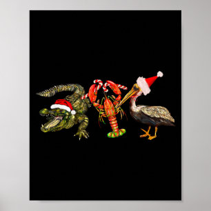 Grappige Kerstmis Alligator Pelikaan Rivierkreeft Poster