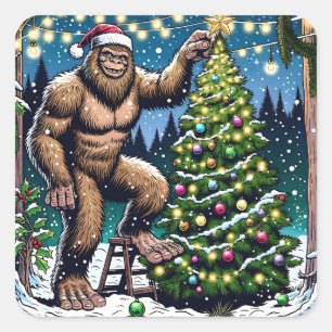 Grappige Kerstmis Bigfoot Sasquatch gepersonalisee Vierkante Sticker