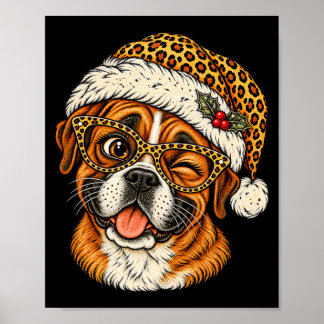 Grappige Kerstmis Boxer Met Luipaard Kerstman Hoed Poster