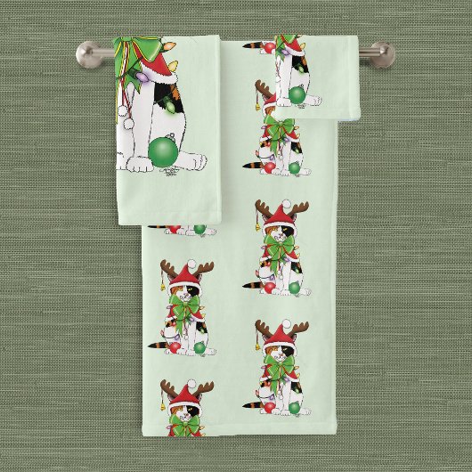 Grappige Kerstmis Calico Kat Bad Handdoek