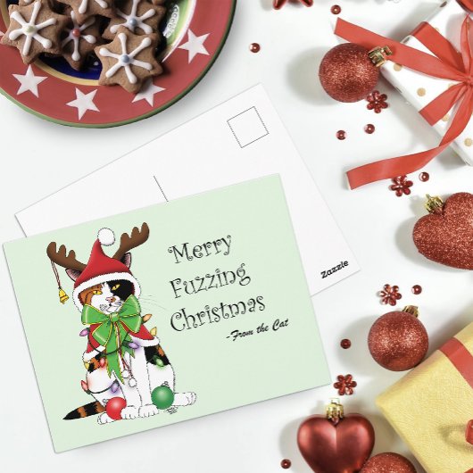 Grappige Kerstmis Calico Kat Briefkaart