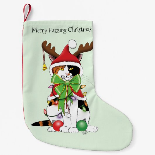 Grappige Kerstmis Calico Kat Kleine Kerstsok (Voorkant)