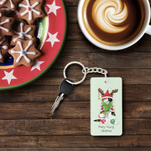 Grappige Kerstmis Calico Kat Sleutelhanger