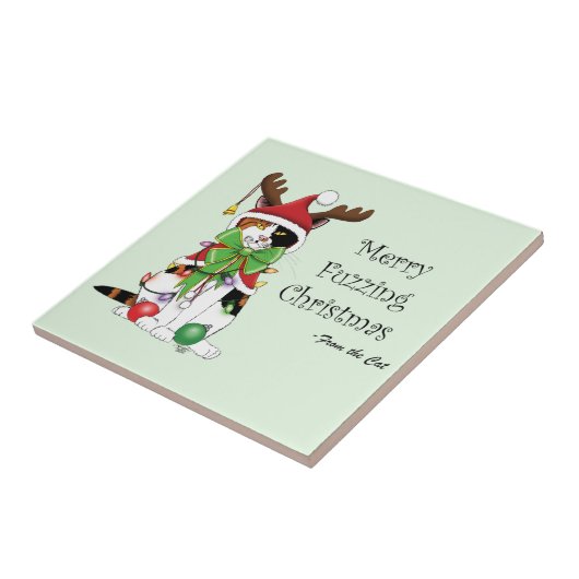 Grappige Kerstmis Calico Kat Tegeltje (Zijkant)