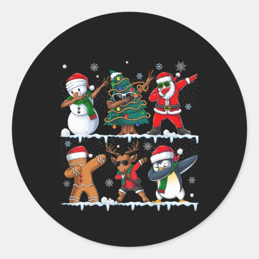 Grappige Kerstmis Dabbing Santa Elf Deer Vrienden Ronde Sticker (Voorkant)