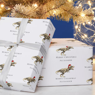 Grappige Kerstmis Dinosaur Persoonlijk Cadeaupapier