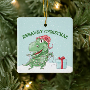 Grappige Kerstmis Dinosaurus Vakantie Keramisch Ornament