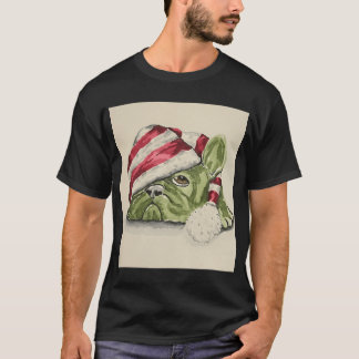Grappige Kerstmis Franse Bulldog in Kerstman Hoed T-shirt
