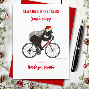 Grappige Kerstmis Honey Das op een Fiets Custom Feestdagenkaart
