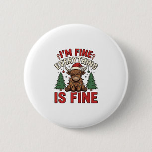 Grappige Kerstmis Hoogland Koe Ik Ben Prima Alles Ronde Button 5,7 Cm