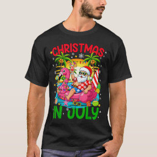 Grappige Kerstmis in juli Kerstman Flamingo Vlot T-shirt