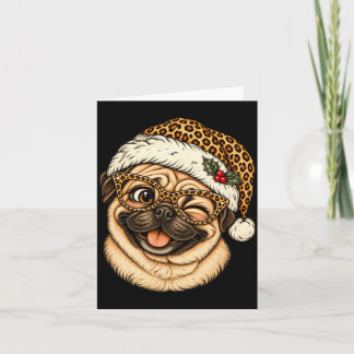 Grappige Kerstmis Pug Met Luipaard Kerstman Hoed S Kaart