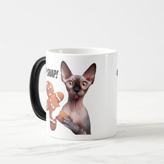 Grappige Kerstmis Sphynx Kat Peperkoekmannetje Oep Magische Mok (Voorkant links)