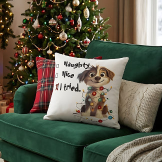 Grappige Kerstmis Stoute of Braaf Honden Kussen