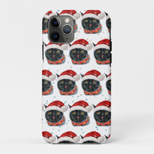 Grappige Kerstmis Zwarte Kat Aquarel iPhone 11 Pro Hoesje