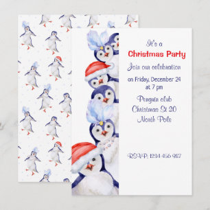 Grappige kerstpinguïns Waterverf uitnodiging