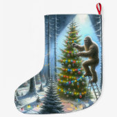 Grappige kerstsaquatch gepersonaliseerd grote kerstsok (Achterkant)